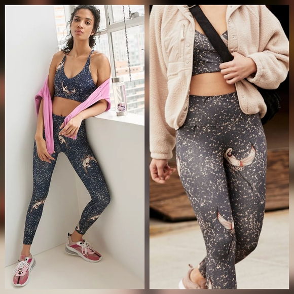 Anthropologie Free People Movement Tide is High Crane Print Leggings - Picture 1 of 7